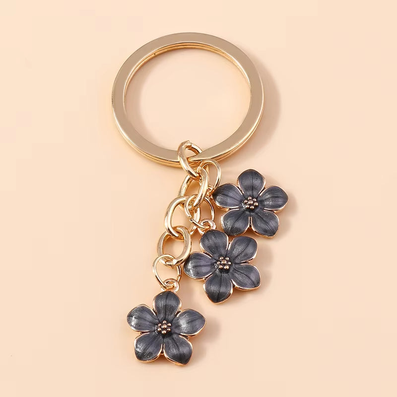 Aihua 40 Colors Cute Plant Keychain Enamel Sakura Flower Keyring for Women Girl Handbag Pendant Car Key Holder DIY Jewelry Gifts