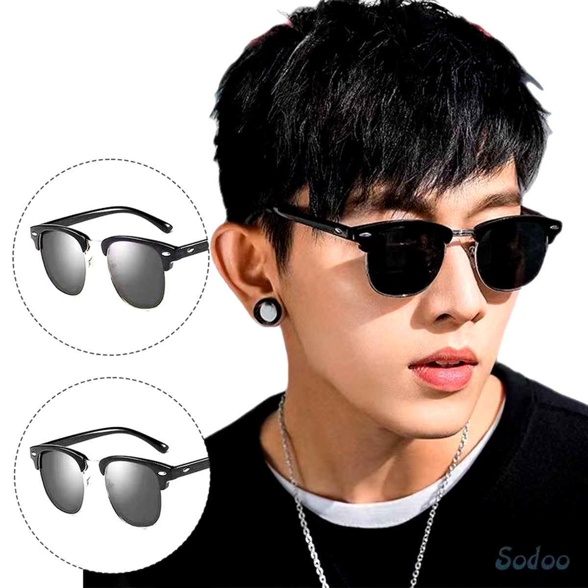 Classic Sunglasses Retro Rice Nail Half Frame Sunglasses Fashion Color Film Reflective Glasses Flat Glasses