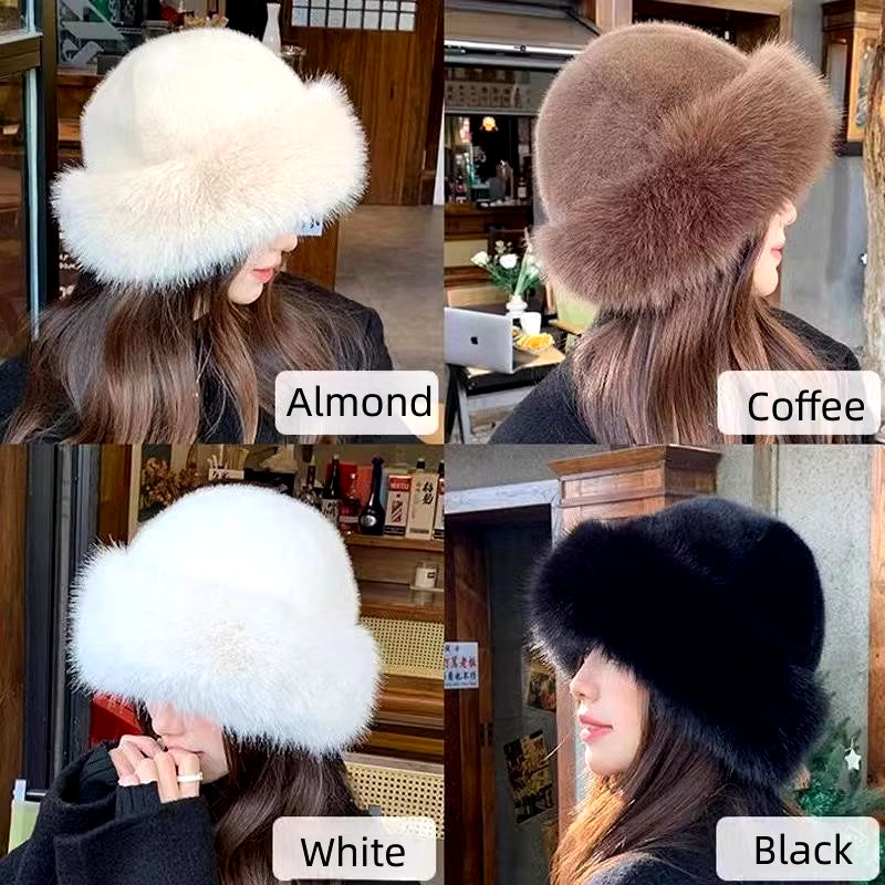 Autumn and Winter 2024 New Women'S Fashion Fur Cap Fur Hat Fur Hats Mongolian Hat Brimless Plush Fluffy Skiing Riding Warm Caps