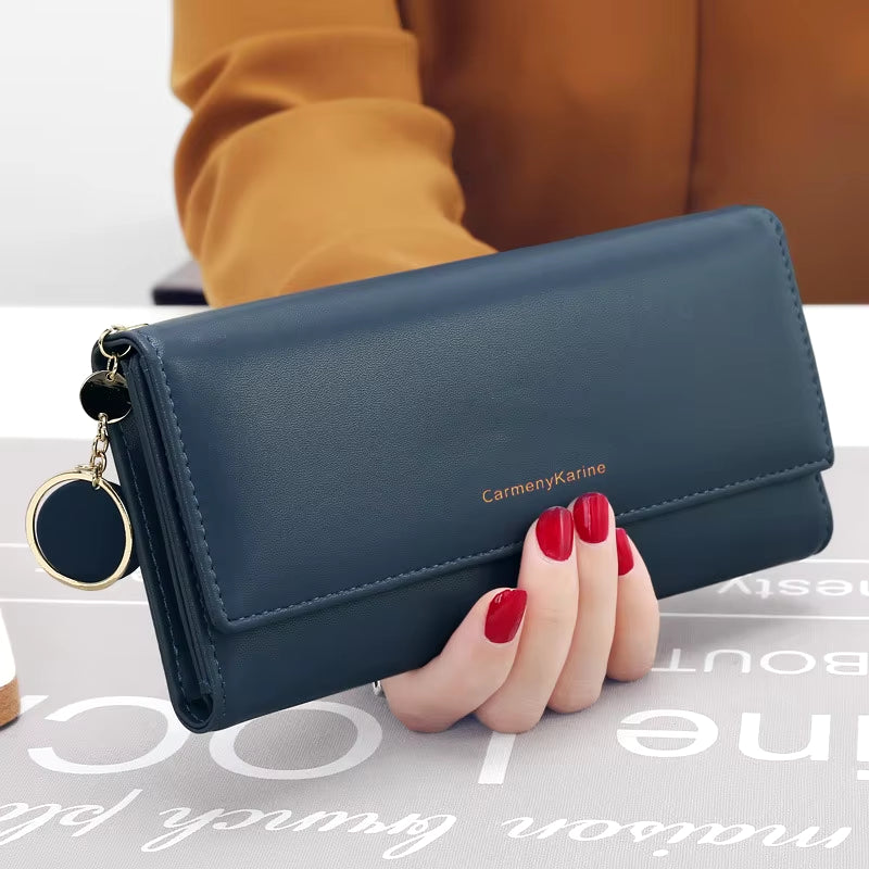 Fashion Women Wallets Brand Letter Long Tri-Fold Wallet Purse Fresh Leather Female Clutch Card Holder Cartera Mujer