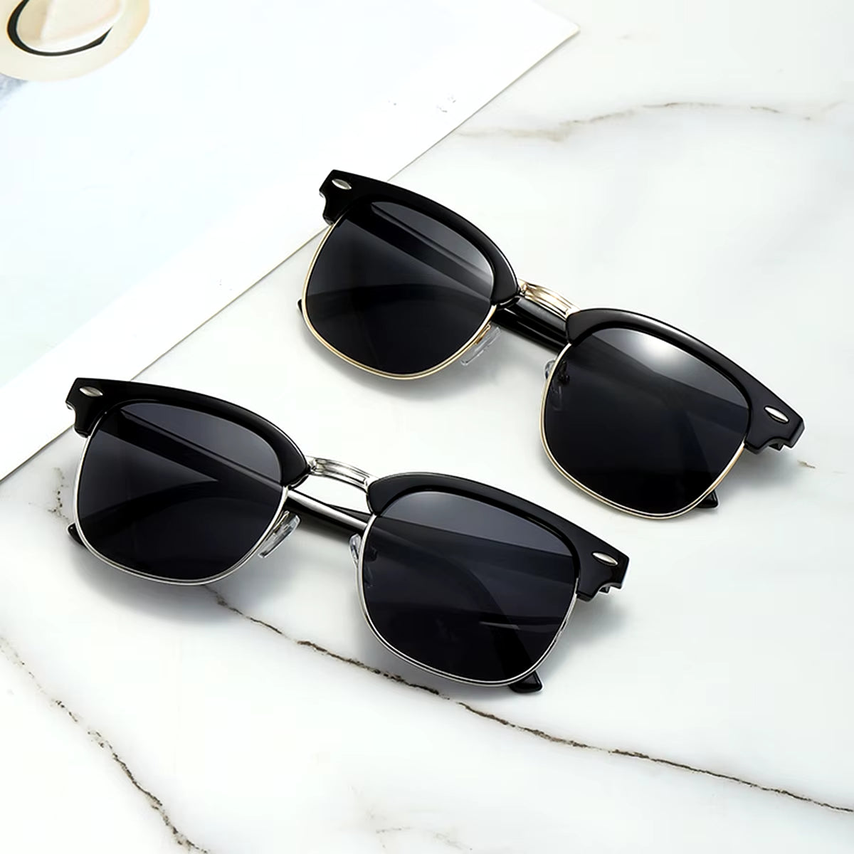 Classic Sunglasses Retro Rice Nail Half Frame Sunglasses Fashion Color Film Reflective Glasses Flat Glasses