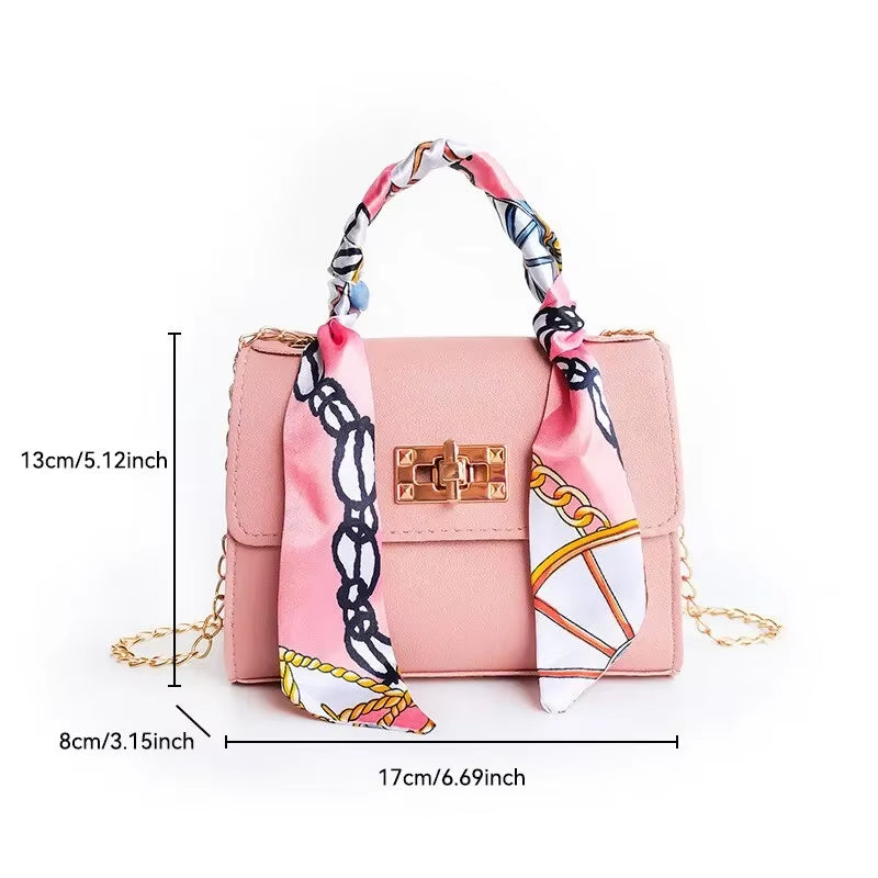 Women Girls Fashion Simplicity Solid Color Handbag Niche Design Silk Scarf Mini Chain Single Shoulder Crossbody Bag Bandolera