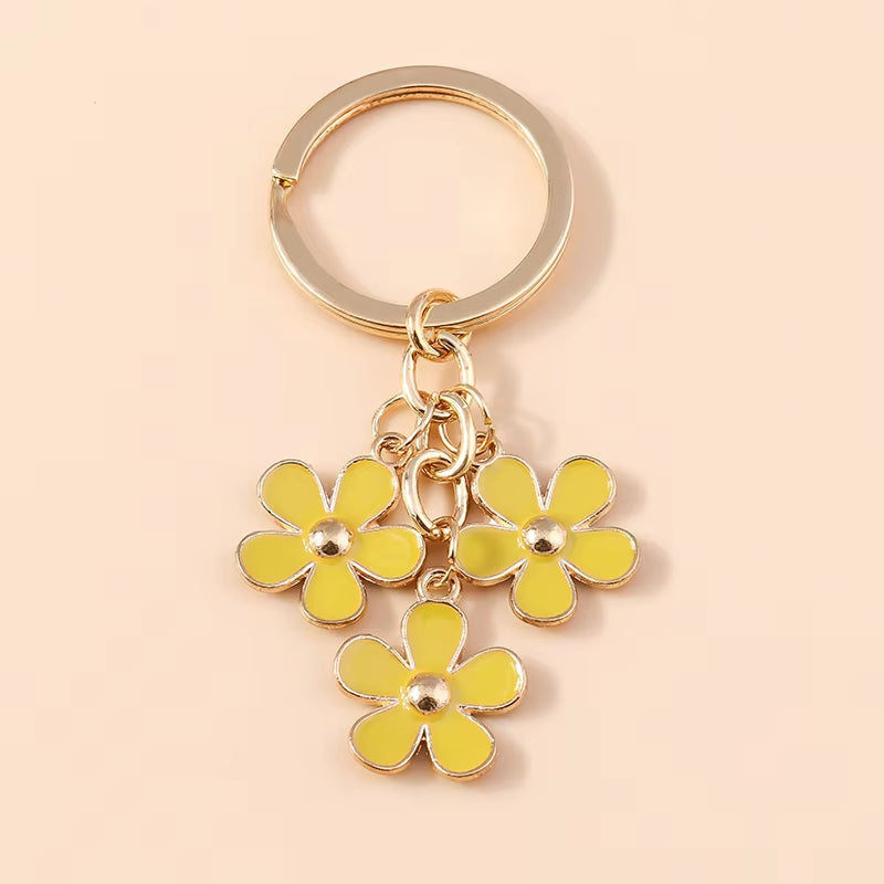 Aihua 40 Colors Cute Plant Keychain Enamel Sakura Flower Keyring for Women Girl Handbag Pendant Car Key Holder DIY Jewelry Gifts