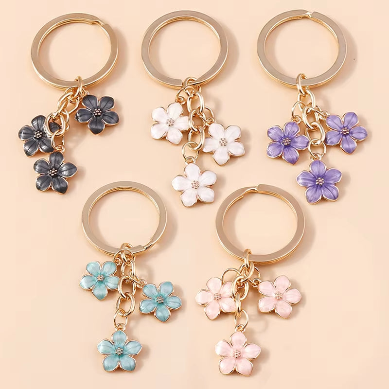 Aihua 40 Colors Cute Plant Keychain Enamel Sakura Flower Keyring for Women Girl Handbag Pendant Car Key Holder DIY Jewelry Gifts