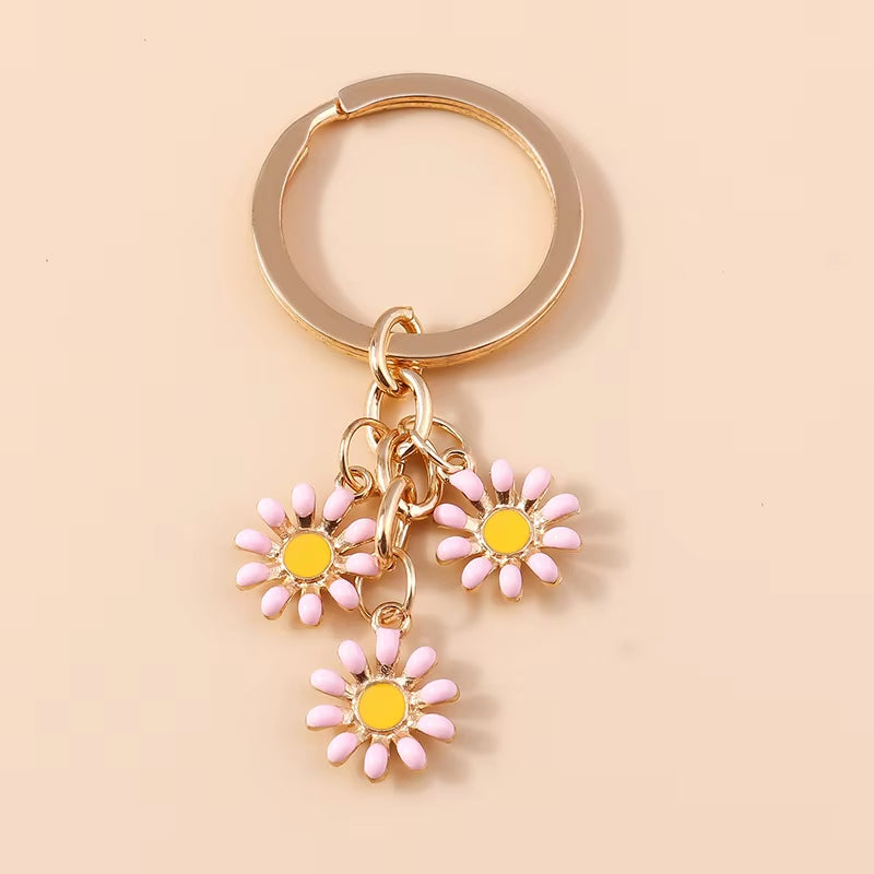 Aihua 40 Colors Cute Plant Keychain Enamel Sakura Flower Keyring for Women Girl Handbag Pendant Car Key Holder DIY Jewelry Gifts