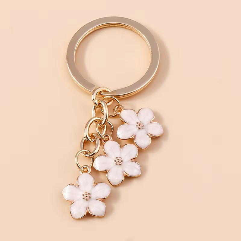 Aihua 40 Colors Cute Plant Keychain Enamel Sakura Flower Keyring for Women Girl Handbag Pendant Car Key Holder DIY Jewelry Gifts