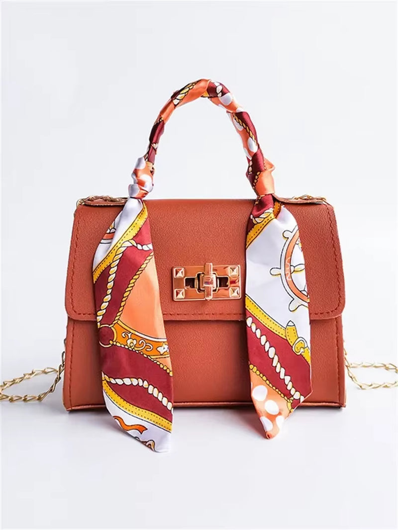 Women Girls Fashion Simplicity Solid Color Handbag Niche Design Silk Scarf Mini Chain Single Shoulder Crossbody Bag Bandolera