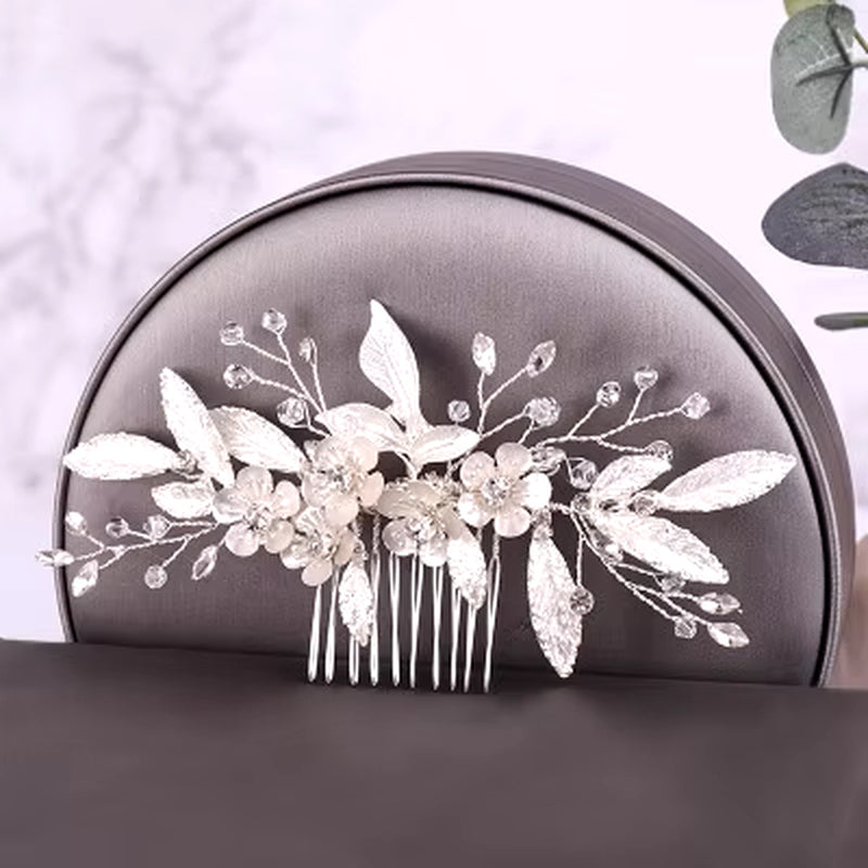 Silver Color Pearl Crystal Wedding Hair Combs Hair Accessories for Bridal Flower Headpiece Women Bride Hair Ornaments Jewelry