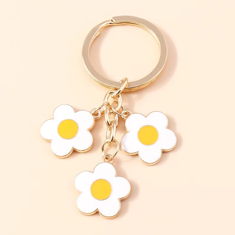 Aihua 40 Colors Cute Plant Keychain Enamel Sakura Flower Keyring for Women Girl Handbag Pendant Car Key Holder DIY Jewelry Gifts