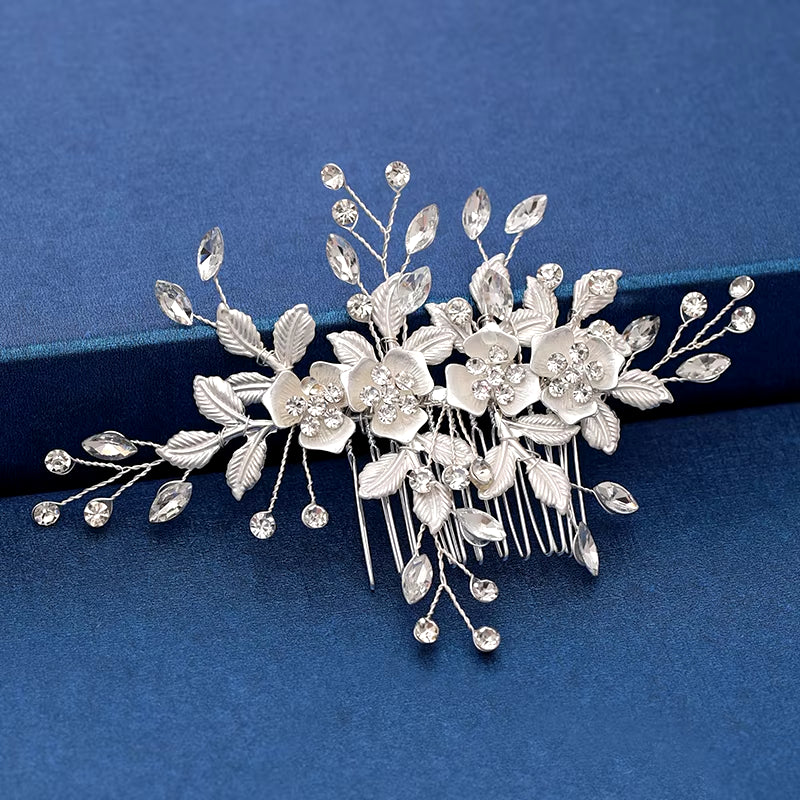 Silver Color Pearl Crystal Wedding Hair Combs Hair Accessories for Bridal Flower Headpiece Women Bride Hair Ornaments Jewelry