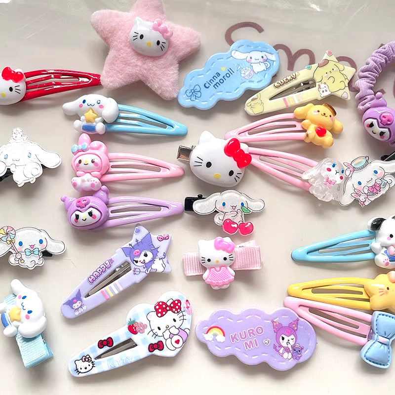 21Pcs Y2K Hello Kitty Hair Clip Barrette  Hair Clip Hello Kitty 50 Anniversary for Girls Kawaii Hellokitty Accessories