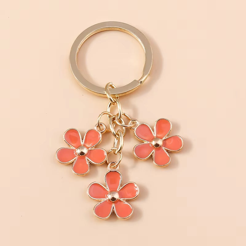 Aihua 40 Colors Cute Plant Keychain Enamel Sakura Flower Keyring for Women Girl Handbag Pendant Car Key Holder DIY Jewelry Gifts