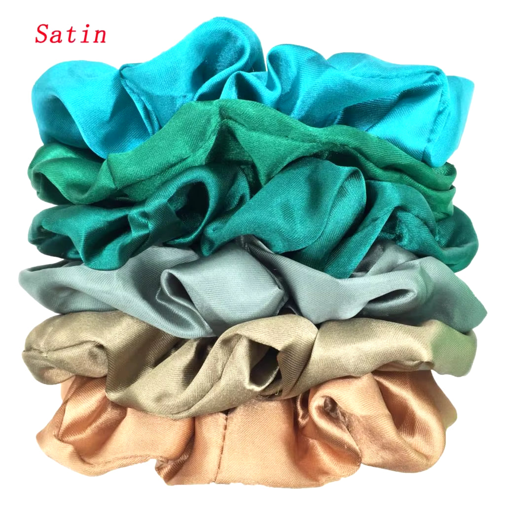 25/10//6Pcs Satin Scrunchies Girls Elastic Hair Band Ponytail Holder Ties Rubber Bands Fashion Women Accessories Solid Scrunchy