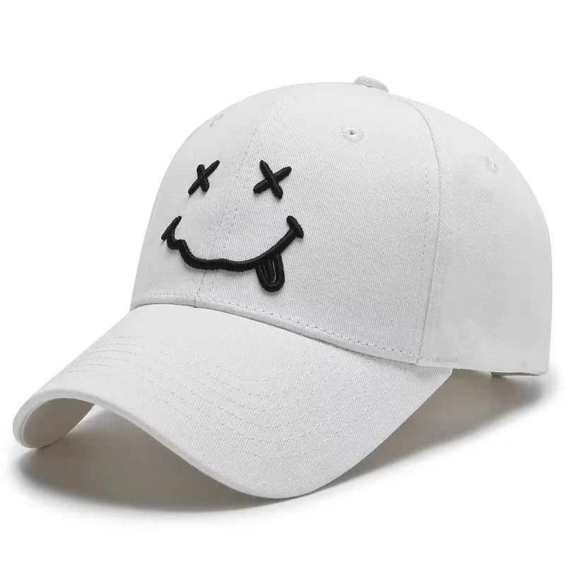 Women'S Smile Face Embroidery Baseball Caps Kpop Black Cotton Adjustable Snapback Funny Hip Hop Cap Autumn Sun Dad Hats for Mens