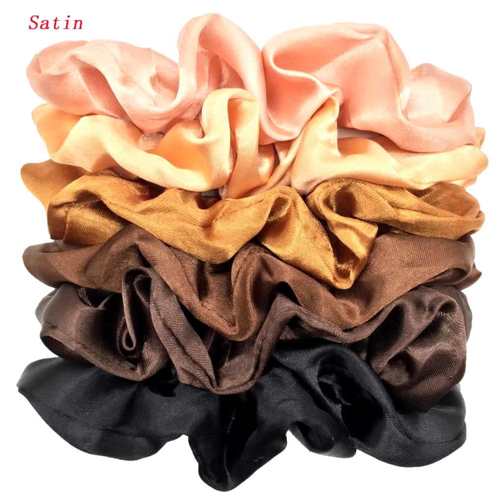 25/10//6Pcs Satin Scrunchies Girls Elastic Hair Band Ponytail Holder Ties Rubber Bands Fashion Women Accessories Solid Scrunchy