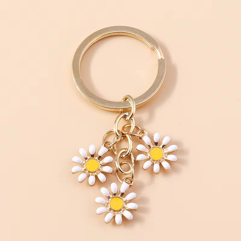 Aihua 40 Colors Cute Plant Keychain Enamel Sakura Flower Keyring for Women Girl Handbag Pendant Car Key Holder DIY Jewelry Gifts