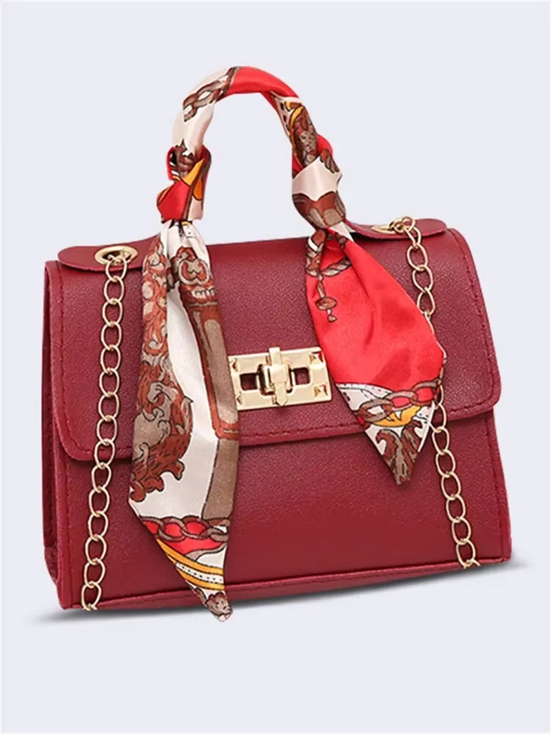 Women Girls Fashion Simplicity Solid Color Handbag Niche Design Silk Scarf Mini Chain Single Shoulder Crossbody Bag Bandolera