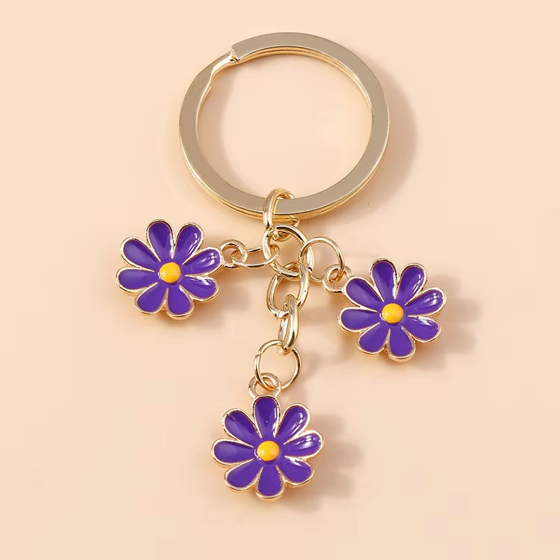 Aihua 40 Colors Cute Plant Keychain Enamel Sakura Flower Keyring for Women Girl Handbag Pendant Car Key Holder DIY Jewelry Gifts