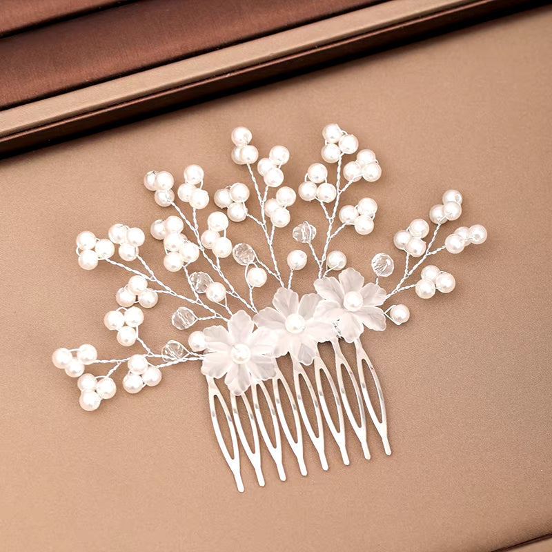 Silver Color Pearl Crystal Wedding Hair Combs Hair Accessories for Bridal Flower Headpiece Women Bride Hair Ornaments Jewelry