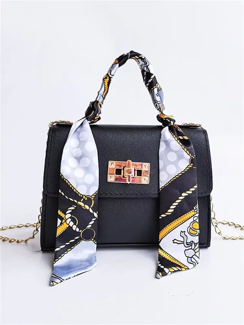 Women Girls Fashion Simplicity Solid Color Handbag Niche Design Silk Scarf Mini Chain Single Shoulder Crossbody Bag Bandolera