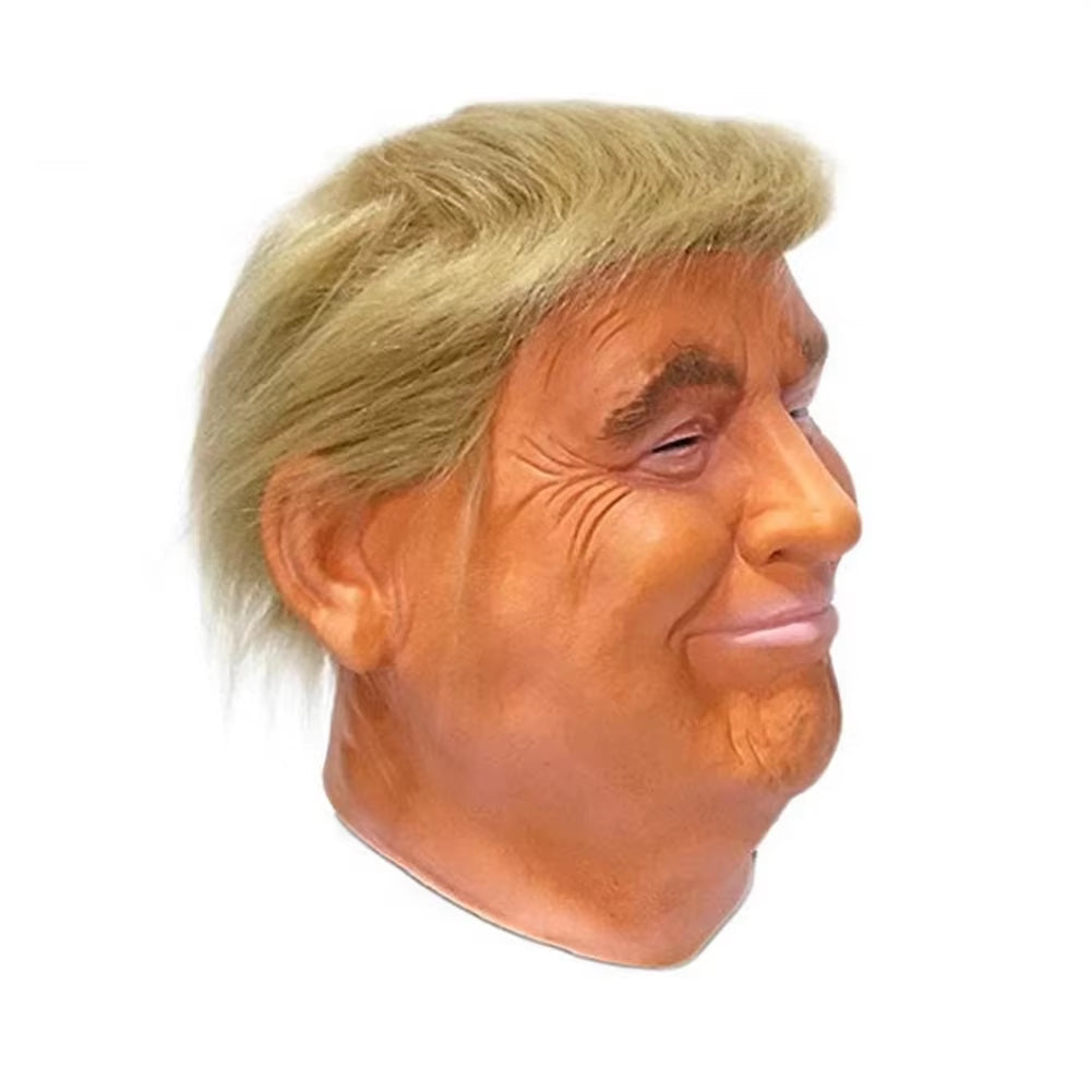 Donald Trump Mask Realistic President Latex Headgear Halloween Party Celebrity Cosplay Costume Props Yellow Wig Head Cover Mask