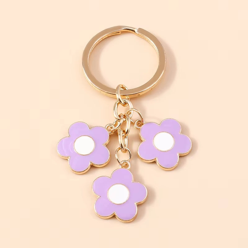 Aihua 40 Colors Cute Plant Keychain Enamel Sakura Flower Keyring for Women Girl Handbag Pendant Car Key Holder DIY Jewelry Gifts