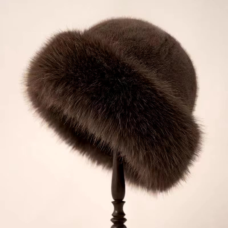 Autumn and Winter 2024 New Women'S Fashion Fur Cap Fur Hat Fur Hats Mongolian Hat Brimless Plush Fluffy Skiing Riding Warm Caps