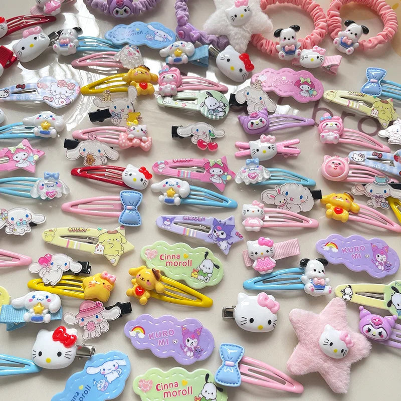 21Pcs Y2K Hello Kitty Hair Clip Barrette  Hair Clip Hello Kitty 50 Anniversary for Girls Kawaii Hellokitty Accessories