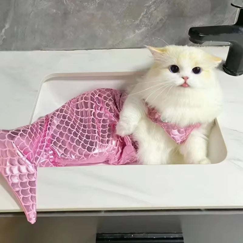 Pet Cat Mermaid Pet Costume Dog Dresses Funny Swimsuit Fish Tail Design Cute Bikini Dog Summer Pet Halloween Clothing