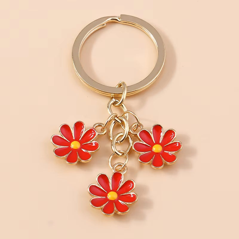 Aihua 40 Colors Cute Plant Keychain Enamel Sakura Flower Keyring for Women Girl Handbag Pendant Car Key Holder DIY Jewelry Gifts