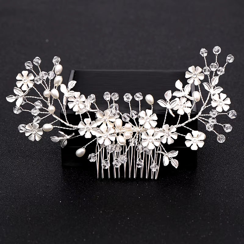 Silver Color Pearl Crystal Wedding Hair Combs Hair Accessories for Bridal Flower Headpiece Women Bride Hair Ornaments Jewelry