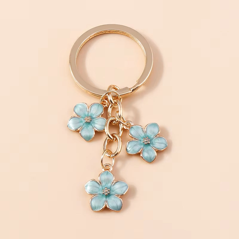 Aihua 40 Colors Cute Plant Keychain Enamel Sakura Flower Keyring for Women Girl Handbag Pendant Car Key Holder DIY Jewelry Gifts