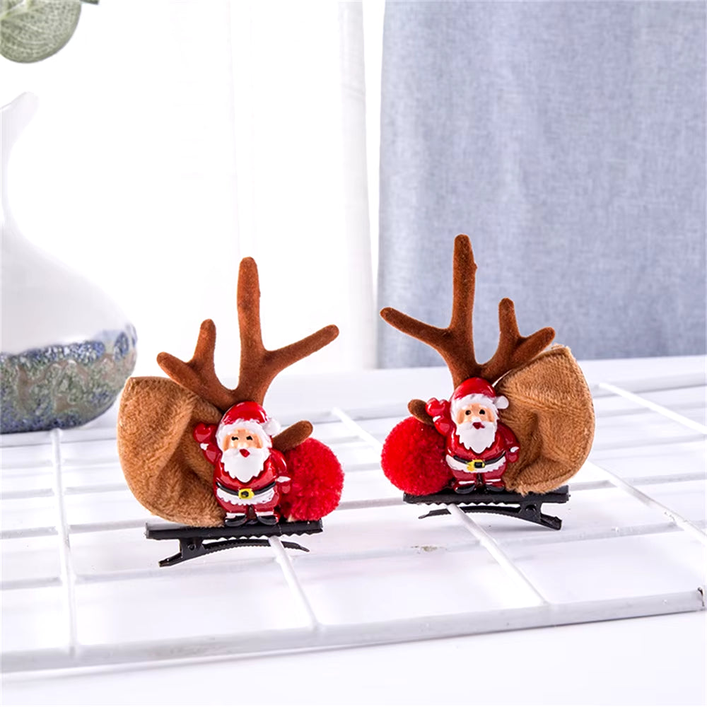 2Pcs Pack Cute Reindeer Ears Hair Clip Classic Christmas Festive Women Kids Barrettes Party Cosplay Hair Accessories for Girls