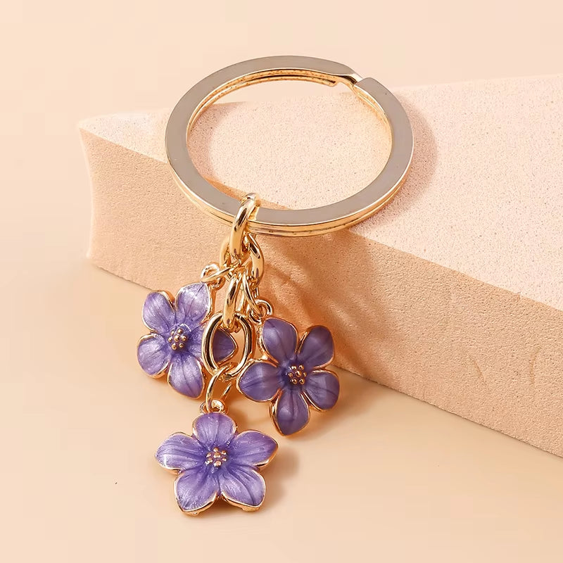 Aihua 40 Colors Cute Plant Keychain Enamel Sakura Flower Keyring for Women Girl Handbag Pendant Car Key Holder DIY Jewelry Gifts