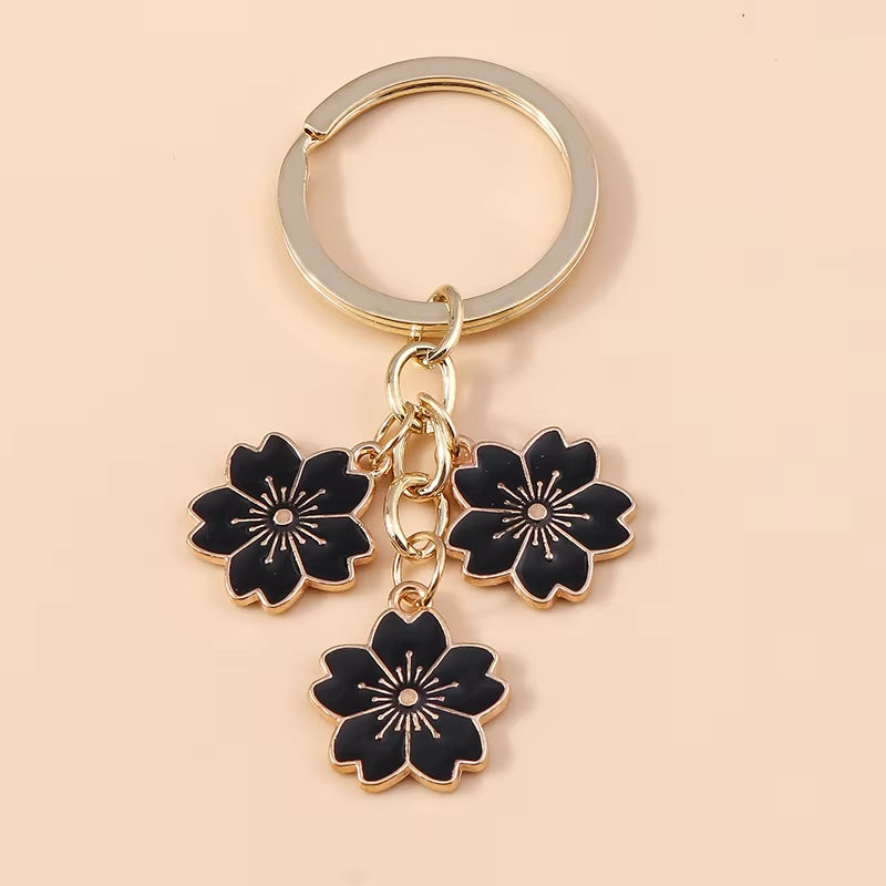 Aihua 40 Colors Cute Plant Keychain Enamel Sakura Flower Keyring for Women Girl Handbag Pendant Car Key Holder DIY Jewelry Gifts