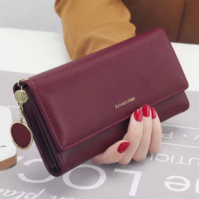 Fashion Women Wallets Brand Letter Long Tri-Fold Wallet Purse Fresh Leather Female Clutch Card Holder Cartera Mujer