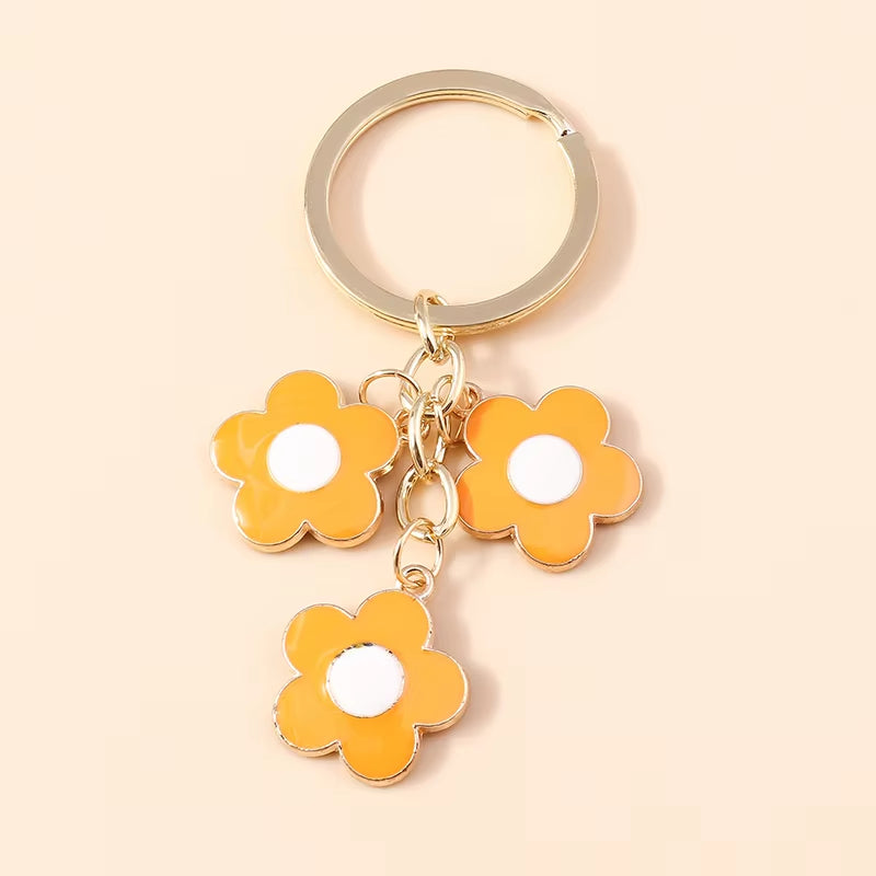 Aihua 40 Colors Cute Plant Keychain Enamel Sakura Flower Keyring for Women Girl Handbag Pendant Car Key Holder DIY Jewelry Gifts