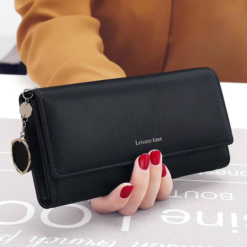 Fashion Women Wallets Brand Letter Long Tri-Fold Wallet Purse Fresh Leather Female Clutch Card Holder Cartera Mujer