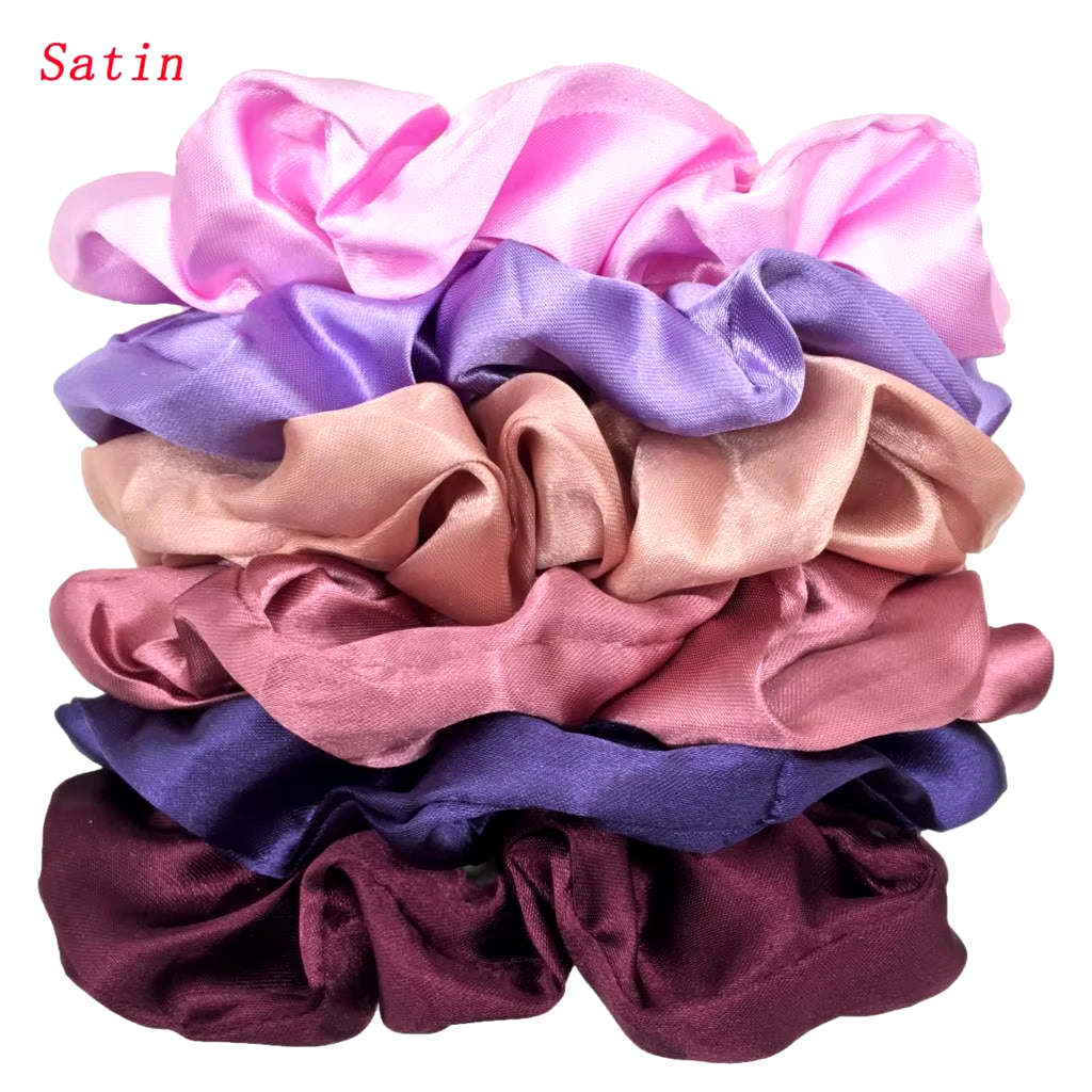 25/10//6Pcs Satin Scrunchies Girls Elastic Hair Band Ponytail Holder Ties Rubber Bands Fashion Women Accessories Solid Scrunchy