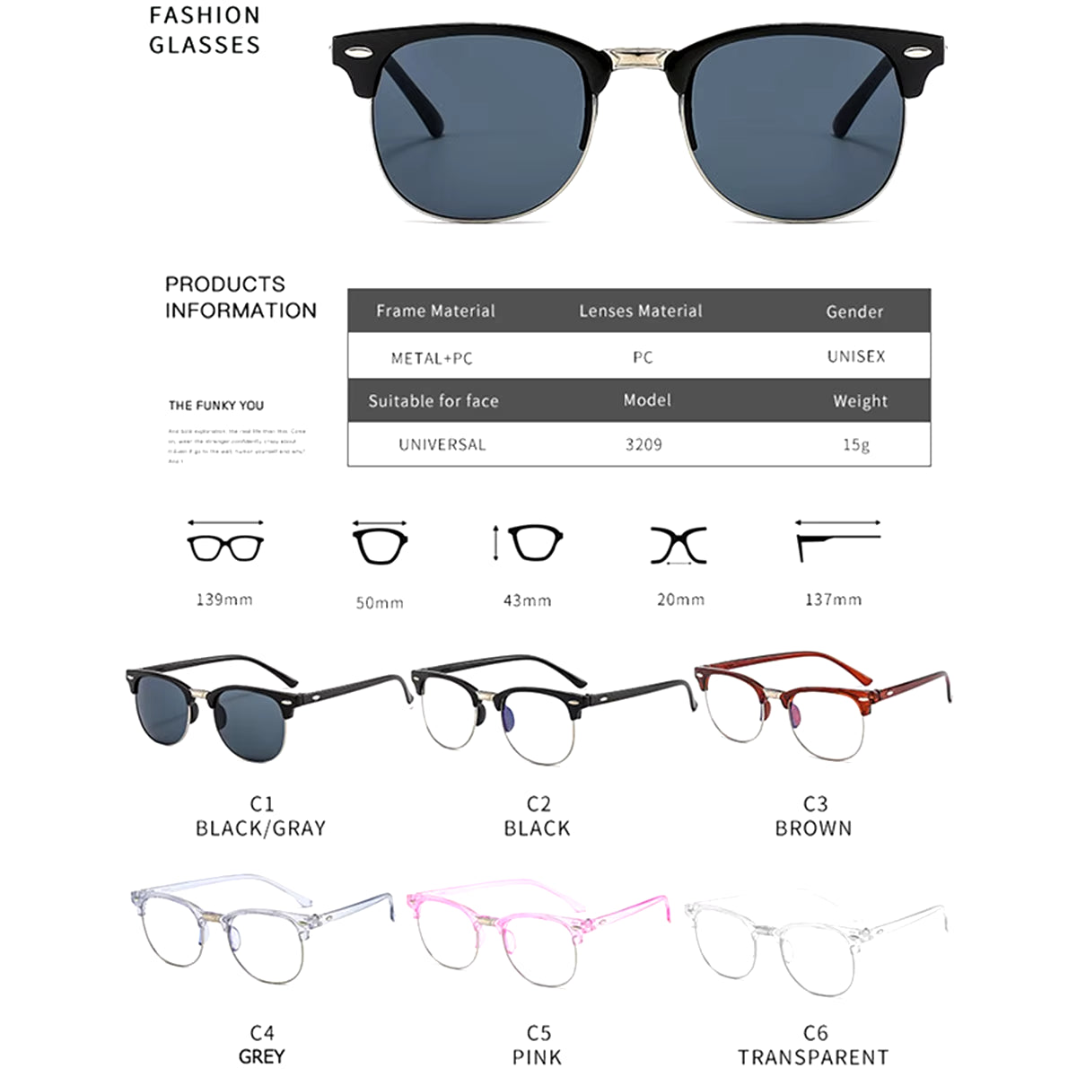 Classic Sunglasses Retro Rice Nail Half Frame Sunglasses Fashion Color Film Reflective Glasses Flat Glasses