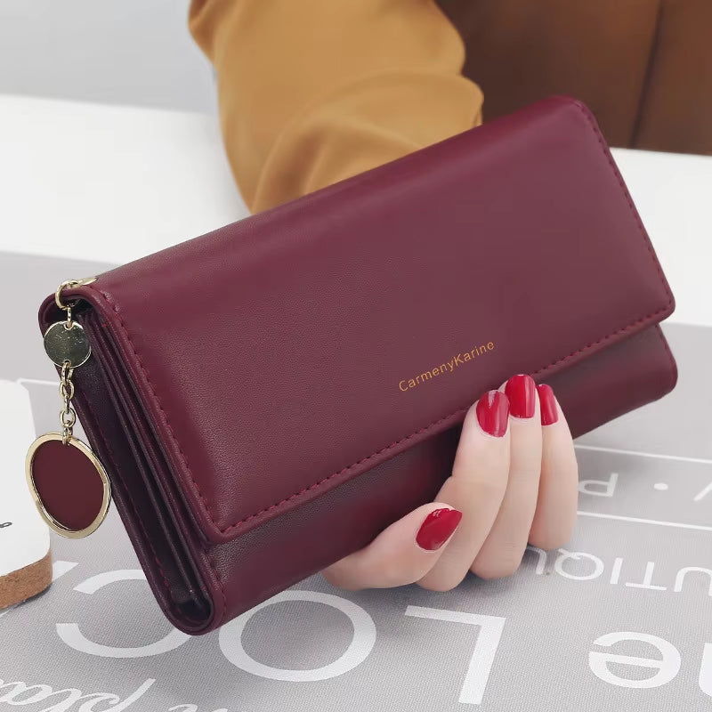 Fashion Women Wallets Brand Letter Long Tri-Fold Wallet Purse Fresh Leather Female Clutch Card Holder Cartera Mujer