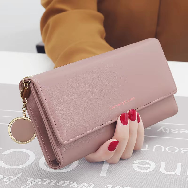 Fashion Women Wallets Brand Letter Long Tri-Fold Wallet Purse Fresh Leather Female Clutch Card Holder Cartera Mujer