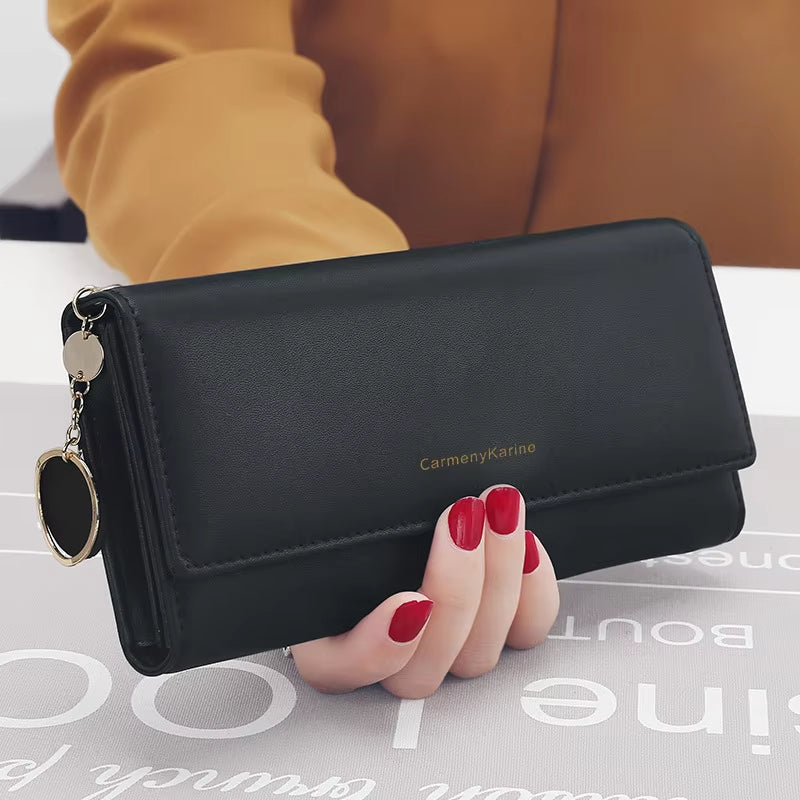 Fashion Women Wallets Brand Letter Long Tri-Fold Wallet Purse Fresh Leather Female Clutch Card Holder Cartera Mujer