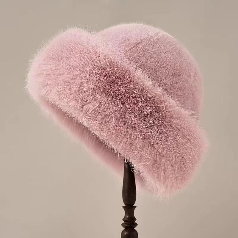 Autumn and Winter 2024 New Women'S Fashion Fur Cap Fur Hat Fur Hats Mongolian Hat Brimless Plush Fluffy Skiing Riding Warm Caps