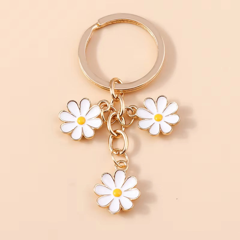 Aihua 40 Colors Cute Plant Keychain Enamel Sakura Flower Keyring for Women Girl Handbag Pendant Car Key Holder DIY Jewelry Gifts