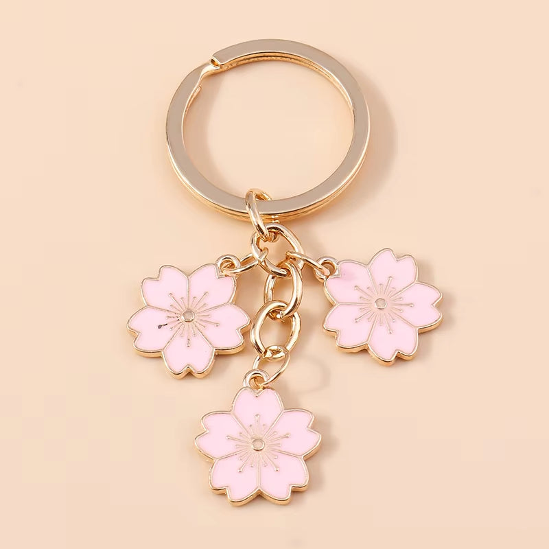 Aihua 40 Colors Cute Plant Keychain Enamel Sakura Flower Keyring for Women Girl Handbag Pendant Car Key Holder DIY Jewelry Gifts